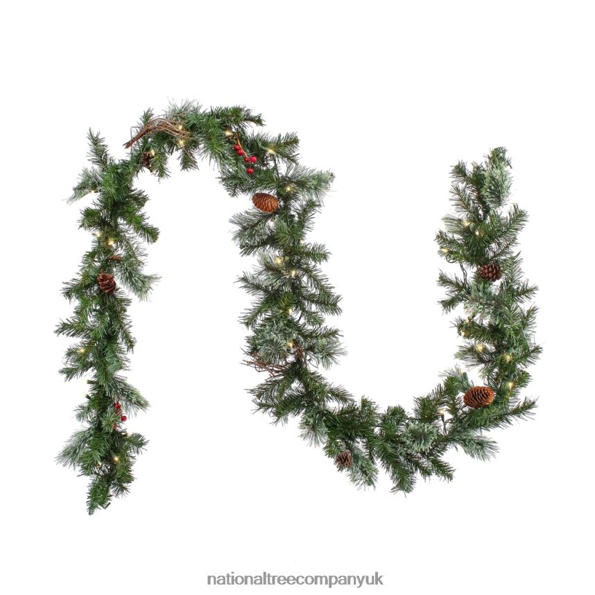 Greenery | National Tree Company 9x10 Glistening Pine Garland with Pine Cones and Red Berries F2L4F350